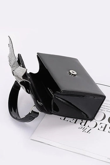 Glam Enamel Bow Rhinestone Clutch – Black - chic clutch by Palazzo Couture