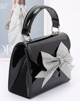Glam Enamel Bow Rhinestone Clutch – Black - women's evening clutch