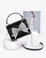 Glam Enamel Bow Rhinestone Clutch – Black for women - bag by Palazzo Couture