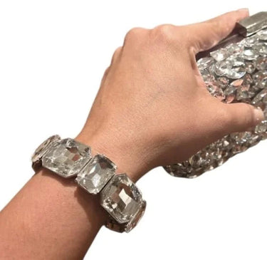 Glam Gems Statement Bracelet-Silver- - front view