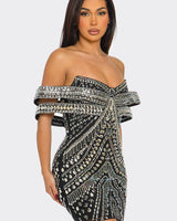 Elegant rhinestone strap mini dress in black for parties