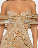 Layered design and sparkle details on the Glam Luxe Mini Dress Nude