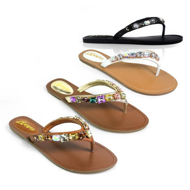 Glam Marlo 256 Crystal Flat Sandals Gold shoes - trendy women's footwear