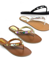 Glam Marlo 256 Crystal Flat Sandals Tan shoes - trendy women's footwear