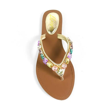 Glam Marlo 256 Crystal Flat Sandals Gold shoes - women's fashion sandals