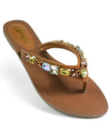 Glam Marlo 256 Crystal Flat Sandals Tan shoes - women's fashion sandals