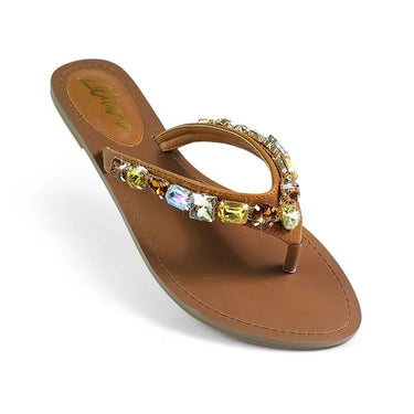 Glam Marlo 256 Crystal Flat Sandals Tan shoes - women's fashion sandals