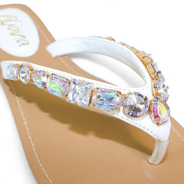 Glam Marlo 256 Crystal Flat Sandals White shoes - women's fashion sandals