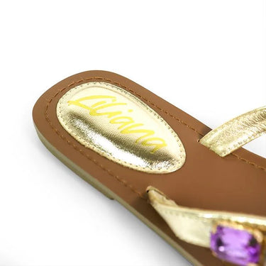 Glam Marlo 256 Crystal Flat Sandals Gold shoes - comfortable summer shoes for women