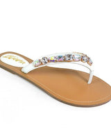 Glam Marlo 256 Crystal Flat Sandals White shoes - comfortable summer shoes for women