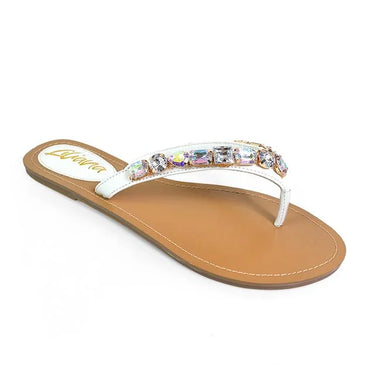 Glam Marlo 256 Crystal Flat Sandals White shoes - comfortable summer shoes for women