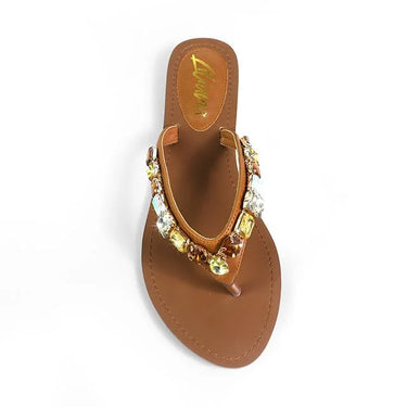 Glam Marlo 256 Crystal Flat Sandals Tan shoes - comfortable summer shoes for women