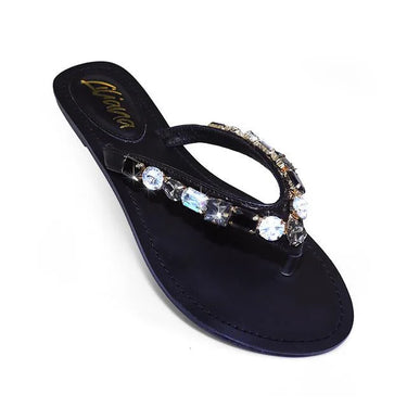 Glam Marlo 256 Crystal Flat Sandals Black shoes for women - stylish shoes by Palazzo Couture