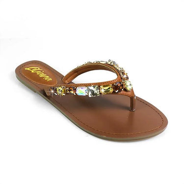 Glam Marlo 256 Crystal Flat Sandals Tan shoes for women - stylish shoes by Palazzo Couture