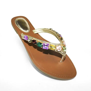 Glam Marlo 256 Crystal Flat Sandals Gold shoes for women - stylish shoes by Palazzo Couture