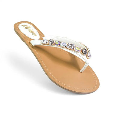 Glam Marlo 256 Crystal Flat Sandals White shoes for women - stylish shoes by Palazzo Couture