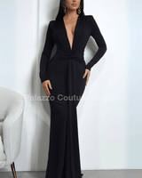 Elegant black maxi dress with twist-front detail