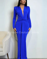 Glam Twist Maxi Dress Royal Blue front view showing full-length maxi silhouette