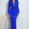 Glam Twist Maxi Dress Royal Blue front view showing full-length maxi silhouette