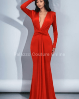 Glam Twist Maxi Dress (Tomato Red) - Palazzo Couture Online