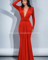 Glam Twist Maxi Dress (Tomato Red) front view showing full-length maxi silhouette