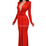Glam Twist Maxi Dress (Tomato Red) side view highlighting floor-length hemline