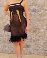 Glamour Black Mini Dress with Stretch Fit close up detail of elegant design
