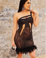 Glamour Black Mini Dress with Stretch Fit front view showing mini dress silhouette