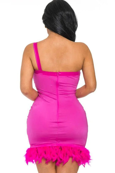 Glamour Hot Pink Mini Dress with Stretch Fit close up detail of elegant design