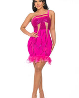 Glamour Hot Pink Mini Dress with Stretch Fit front view showing mini dress silhouette
