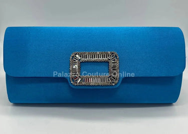 Glamour Night Blue Evening Clutch with Rhinestone Detail - women's evening clutch