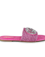 Glamour Pink Slides with Gemstone Detail - trendy women's footwear