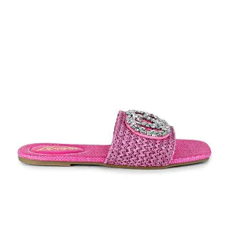 Glamour Pink Slides with Gemstone Detail - trendy women's footwear