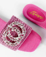 Glamour Pink Slides with Gemstone Detail - chic shoes by Palazzo Couture