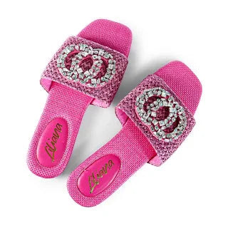 Glamour Pink Slides with Gemstone Detail - women's sandals for every occasion