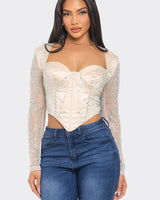 Glamour Rhinestone Corset Crop Top (Champagne) - Palazzo Couture Online