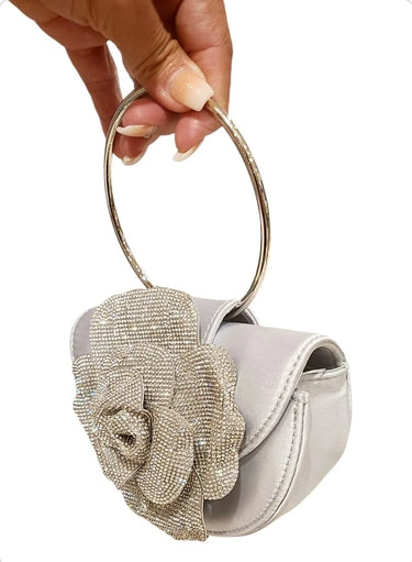 Glamour Rose Clutch(Silver) - women's evening clutch