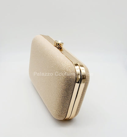 Glizz Mesh Glitter Clutch Gold Hand Bag