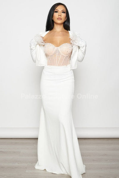 White Maxi Dress Set  Elegant Women's Evening Outfit  Palazzo Couture  Online