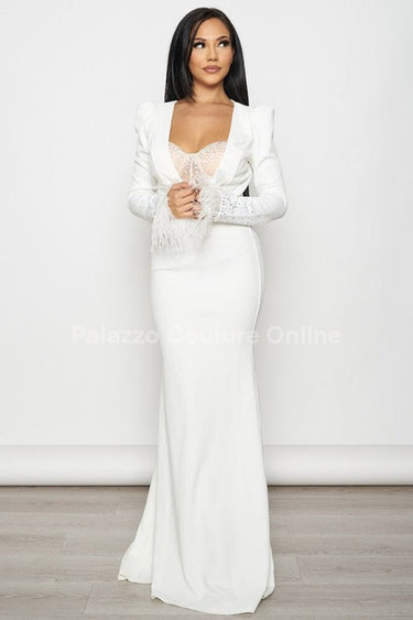 Glow Up 2 pcs Blazer & Maxi Dress Set (White) - Palazzo Couture Online