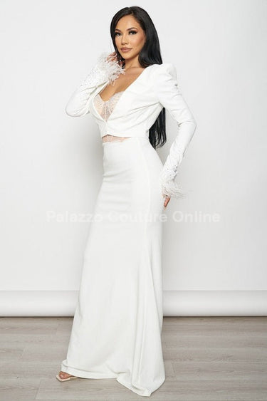 Glow Up 2 pcs Blazer & Maxi Dress Set (White) - Palazzo Couture Online