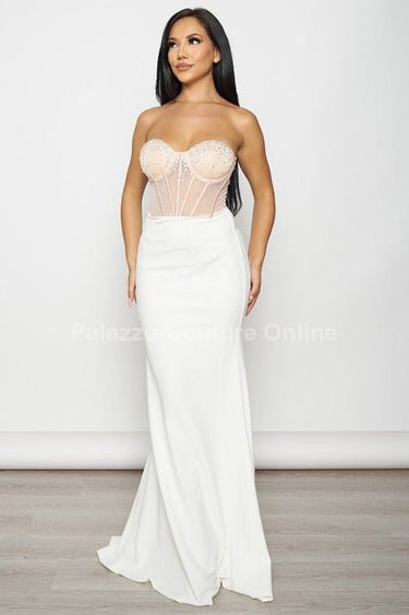 Glow Up 2 pcs Blazer & Maxi Dress Set (White) - Palazzo Couture Online