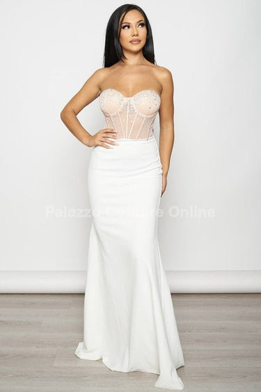 Glow Up 2 pcs Blazer & Maxi Dress Set (White) - Palazzo Couture Online