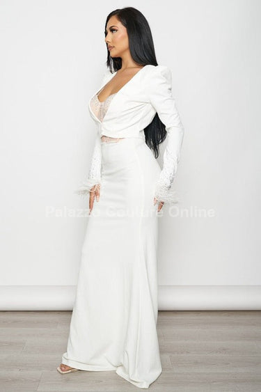 Glow Up 2 pcs Blazer & Maxi Dress Set (White) - Palazzo Couture Online