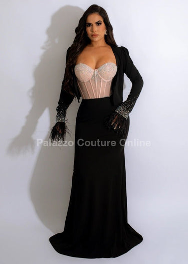 Glow Up 2pcs Blazer & Maxi Dress Set (Black) - Palazzo Couture Online