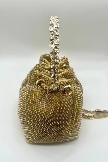 Glowing Moments Gold Rhinestone Handbag with Chain Strap - women's evening clutch