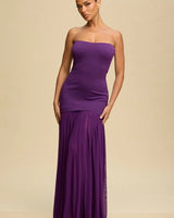 Goddess Flow Strapless Maxi Dress - Violet close up detail of strapless design and fabric