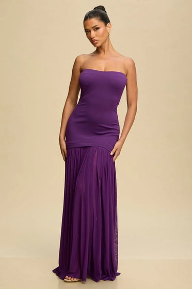 Goddess Flow Strapless Maxi Dress - Violet close up detail of strapless design and fabric
