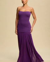 Goddess Flow Strapless Maxi Dress - Violet front view showing full-length maxi silhouette