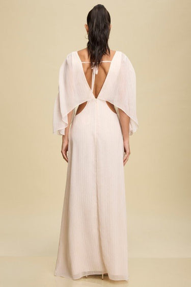 Goddess Glow Metallic Cut - Out Caftan Maxi Dress - Ivory - Gold - Palazzo Couture Online